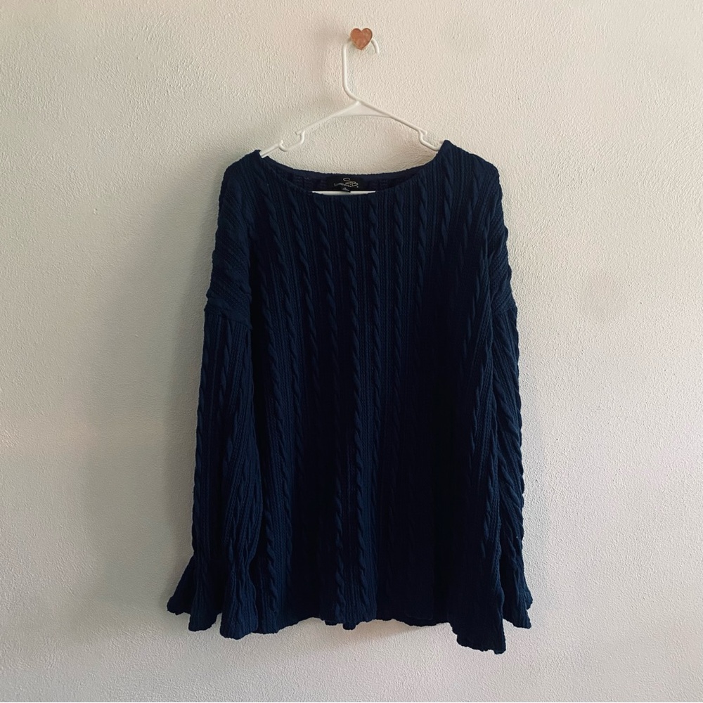 Suzanne Betro Navy Cable Knit Sweater